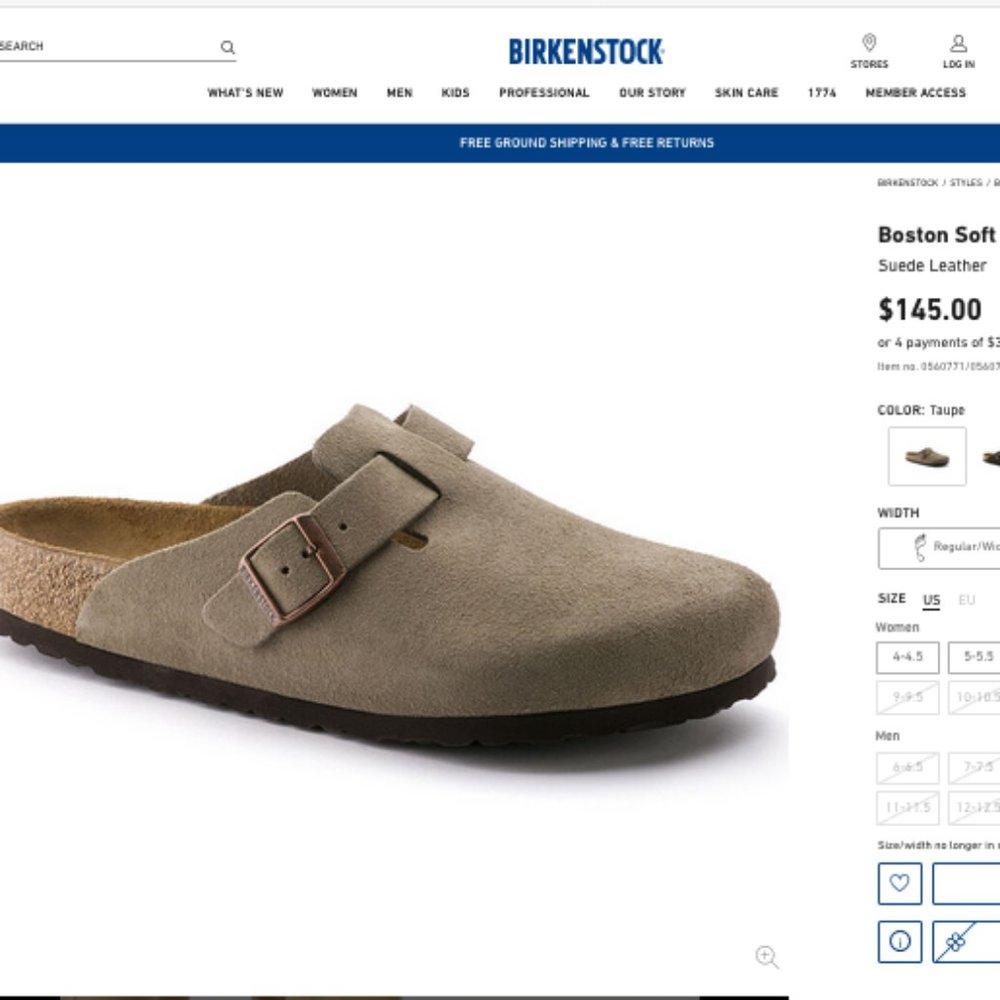 Orig. Birkenstock Boston Suede Clog - Taupe Sz 38